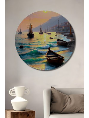 Altın Işıklar Altında Deniz Manzarası Yağlı Boya Görünümlü Dekoratif Ahşap Ev/işyeri/ofis Tablo