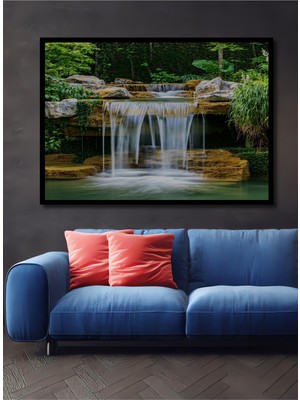Çerçeve Görünümlü Doğal Dekoratif Ahşap Şelale Cenneti Ev/işyeri/ofis Kare Tablo