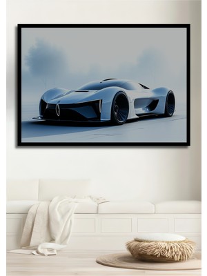 Çerçeve Görünümlü Fütüristik Beyaz Araba Modern Sanat Dekoratif Ahşap Ev/işyeri/ofis Kare Tablo