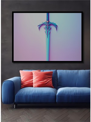 Çerçeve Görünümlü Fantastik Kılıç Dijital Sanat Dekoratif Ahşap Ev/işyeri/ofis Kare Tablo