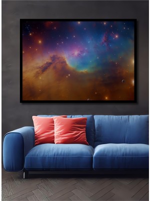 Çerçeve Görünümlü Nebula Gökyüzü Yağlı Boya Görünümlü Dekoratif Ahşap Ev/işyeri/ofis Kare Tablo