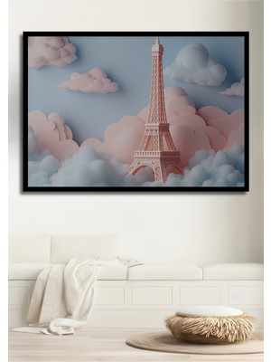 Çerçeve Görünümlü Pembe Rüyalar Içinde Eyfel Kulesi Dekoratif Ahşap Ev/işyeri/ofis Kare Tablo
