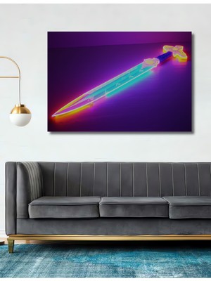 Neon Işıltılı Kılıç Modern Sanat Dekoratif Ahşap Görünümlü Ev/işyeri/ofis Kare Tablo