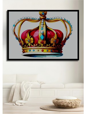 Çerçeve Görünümlü Ihtişamlı Kraliyet Tacı Sulu Boya Görünümlü Dekoratif Ahşap Ofis Kare Tablo