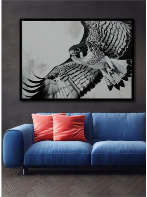 Çerçeve Görünümlü Siyah Beyaz Şahin Yağlı Boya Görünümlü Dekoratif Ahşap Ev/işyeri/ofis Kare Tablo