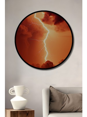 Çerçeve Görünümlü Kızıl Fırtına Yağlı Boya Görünümlü Dekoratif Ahşap Ev/işyeri/ofis Yuvarlak Tablo