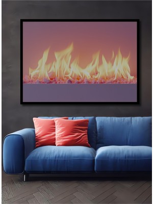 Çerçeve Görünümlü Pembe Alevler ve Taşlar Yağlı Boya Görünümlü Dekoratif Ahşap Ofis Kare Tablo