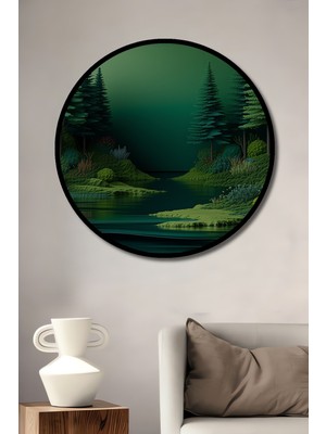 Çerçeve Görünümlü Yeşil Rüyalar Yağlı Boya Görünümlü Dekoratif Ahşap Ev/işyeri/ofis Yuvarlak Tablo