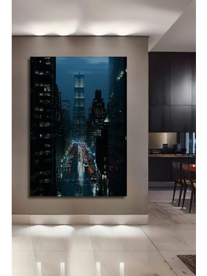 Gökyüzü Delen Gökdelenler Yağlı Boya Görünümlü Dekoratif Ahşap Ev/işyeri/ofis Kare Tablo