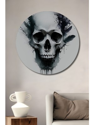Tüy Ahenkli Kafatası Sulu Boya Görünümlü Ev/işyeri/ofis Dekoratif Ahşap Yuvarlak Tablo
