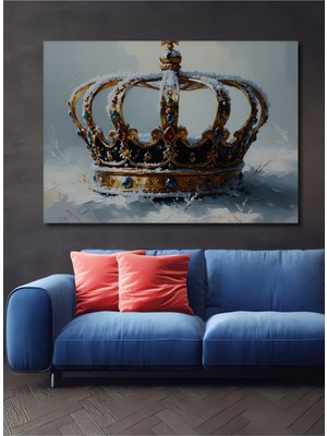 Kar Kraliçesi Tacı Yağlı Boya Görünümlü Dekoratif Ahşap Ev/işyeri/ofis Kare Tablo