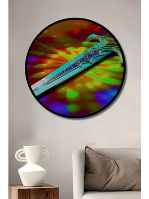 Çerçeve Görünümlü Fantastik Kılıç Yağlı Boya Görünümlü Dekoratif Ahşap Işyeri/ofis Yuvarlak Tablo