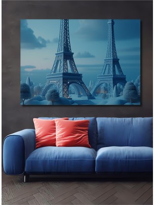 Eşsiz Mavi Eiffel Kulesi Görünümlü Dekoratif Ahşap Ev/işyeri/ofis Kare Tablo