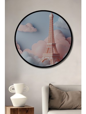 Çerçeve Görünümlü Pembe Rüyalar Içinde Eyfel Kulesi Dekoratif Ahşap Ev/işyeri/ofis Yuvarlak Tablo