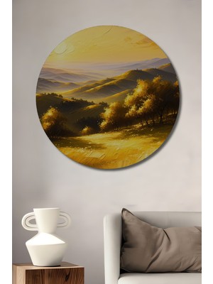 Altın Işıklar Yağlı Boya Görünümlü Doğa Manzarası Dekoratif Ahşap Ev/işyeri/ofis Yuvarlak Tablo