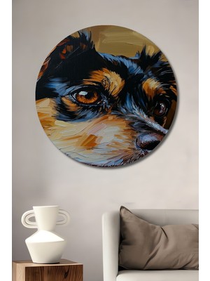Sevimli Köpek Yağlı Boya Görünümlü Dekoratif Ahşap Ev/işyeri/ofis Yuvarlak Tablo