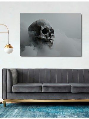 Duman Içindeki Kurukafa Yağlı Boya Görünümlü Dekoratif Ahşap Ev/işyeri/ofis Kare Tablo