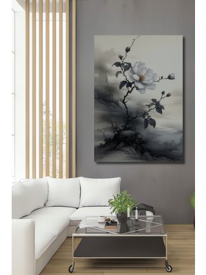 Beyaz Kamelya Kara Kalem Görünümlü Dekoratif Ahşap Ev/işyeri/ofis Kare Tablo