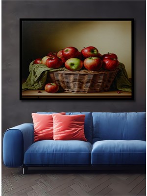 Çerçeve Görünümlü Elma Sepeti Yağlı Boya Görünümlü Dekoratif Ahşap Ev/işyeri/ofis Kare Tablo