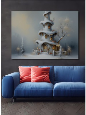 Kış Harikalar Diyarı Yağlı Boya Görünümlü Dekoratif Ahşap Ev/işyeri/ofis Kare Tablo