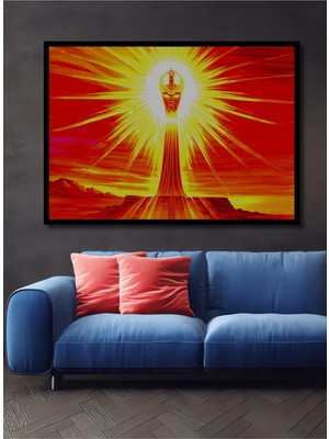 Çerçeve Görünümlü Tutankamon Güneş Tapınağı Yağlı Boya Görünümlü Dekoratif Ahşap Ofis Kare Tablo