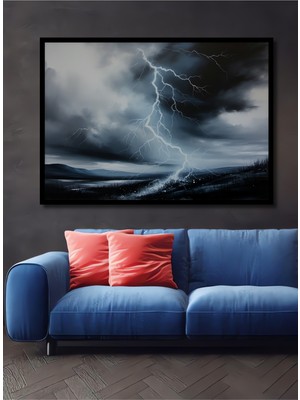 Çerçeve Görünümlü Fırtına Anı Yağlı Boya Görünümlü Dekoratif Ahşap Ev/işyeri/ofis Kare Tablo