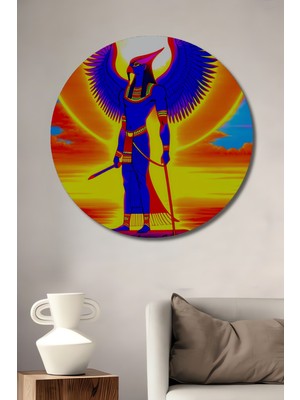 Horus Tanrısı Yağlı Boya Görünümlü Dekoratif Ahşap Ev/işyeri/ofis Yuvarlak Tablo