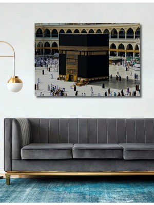 Kabe ve Müslümanlar Ihtişamlı Yağlı Boya Görünümlü Ev/işyeri/ofis Dekoratif Ahşap Kare Tablo