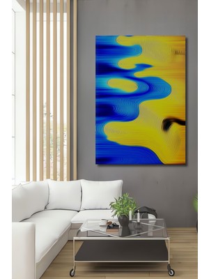 Soyut Mavi Sarı Dalgalanma Yağlı Boya Görünümlü Dekoratif Ahşap Ev/işyeri/ofis Kare Tablo