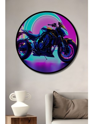 Çerçeve Görünümlü Neon Işıklı Rüya Motor Yağlı Boya Görünümlü Dekoratif Ahşap Ofis Yuvarlak Tablo