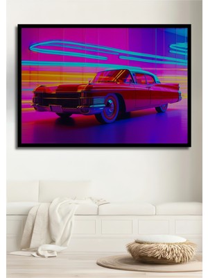 Çerçeve Görünümlü Neon Cadillac Rüyası Dekoratif Ahşap Ev/işyeri/ofis Kare Tablo