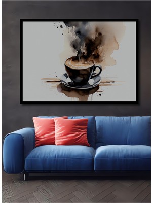 Çerçeve Görünümlü Sulu Boya Görünümlü Kahve Keyfi Dekoratif Ahşap Ev/işyeri/ofis Kare Tablo