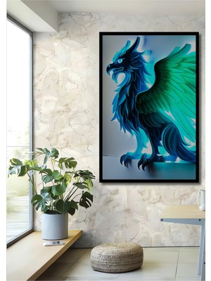 Çerçeve Görünümlü Efsanevi Grifon Kuşu Neon Işıltısı Dekoratif Ahşap Ev/işyeri/ofis Kare Tablo