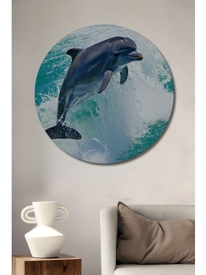 Sulu Boya Görünümlü Yunus Balığı Neşesi Dekoratif Ahşap Ev/işyeri/ofis Yuvarlak Tablo