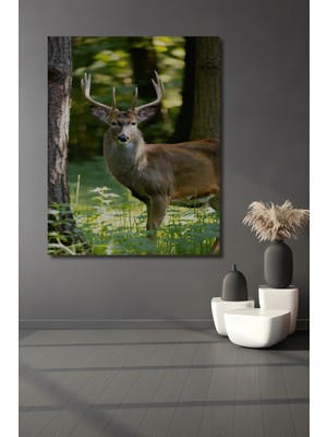Orman Esintili Geyik Yağlı Boya Görünümlü Dekoratif Ahşap Ev/işyeri/ofis Kare Tablo