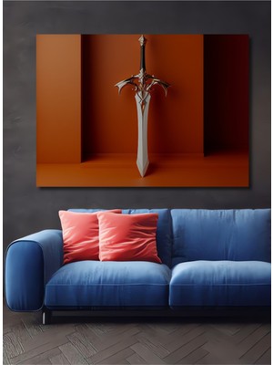 Altın Detaylı Fantastik Kılıç Dekoratif Ahşap Ev/işyeri/ofis Kare Tablo