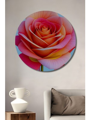 Pembe Güzelliği Yağlı Boya Görünümlü Dekoratif Ahşap Ev/işyeri/ofis Yuvarlak Tablo