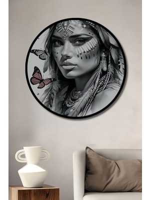 Çerçeve Görünümlü Kabile Güzeli Kara Kalem Görünümlü Dekoratif Ahşap Ev/işyeri/ofis Yuvarlak Tablo