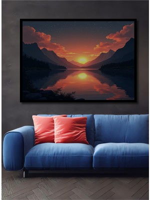 Çerçeve Görünümlü Güneşin Büyülü Yansıması Yağlı Boya Görünümlü Dekoratif Ahşap Ofis Kare Tablo