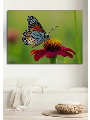 Çiçek Bahçesinde Dans Eden Kelebek Dekoratif Ahşap Ev/işyeri/ofis Kare Tablo