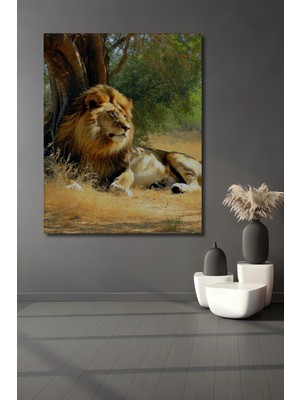 Ormanın Kralı Aslan Yağlı Boya Görünümlü Dekoratif Ahşap Ev/işyeri/ofis Kare Tablo