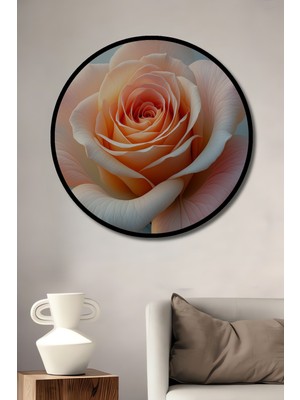 Çerçeve Görünümlü Pastel Rüya Gülü Yağlı Boya Görünümlü Dekoratif Ahşap Işyeri/ofis Yuvarlak Tablo