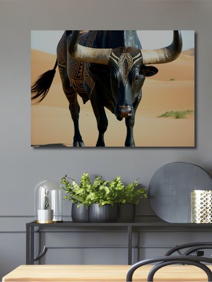 Efsanevi Boğa Yağlı Boya Görünümlü Dekoratif Ahşap Ev/işyeri/ofis Kare Tablo