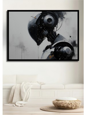 Çerçeve Görünümlü Fütüristik Robot Yağlı Boya Görünümlü Dekoratif Ahşap Ev/işyeri/ofis Kare Tablo