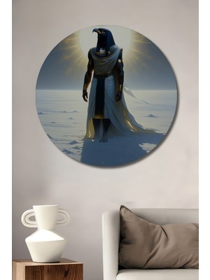 Tanrı Horus Yağlı Boya Görünümlü Dekoratif Ahşap Ev/işyeri/ofis Yuvarlak Tablo