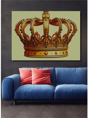 Altın Kraliyet Tacı Yağlı Boya Görünümlü Dekoratif Ahşap Ev/işyeri/ofis Kare Tablo