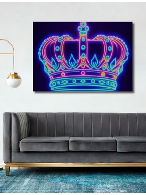 Neon Işıklı Kraliyet Tacı Dekoratif Ahşap Ev/işyeri/ofis Kare Tablo