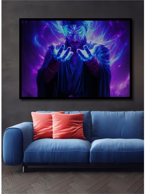 Çerçeve Görünümlü Sihirli Enerji Yayan Şaman Yağlı Boya Görünümlü Dekoratif Ahşap Ofis Kare Tablo