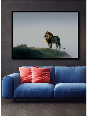 Çerçeve Görünümlü Görkemli Aslan Yağlı Boya Görünümlü Dekoratif Ahşap Ev/işyeri/ofis Kare Tablo