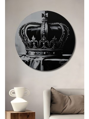 Siyah Beyaz Kraliyet Tacı Yağlı Boya Görünümlü Dekoratif Ahşap Ev/işyeri/ofis Yuvarlak Tablo